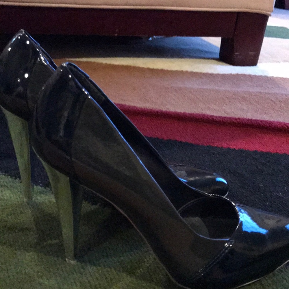 Navy blue heels with silver heals